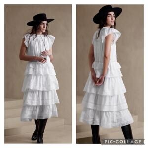 NWT Selene embroidered white maxi dress Banana Republic peaseant size medium